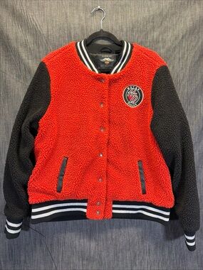 Harley Davidson Red & Black Sherpa Varsity Bomber Jacket 2XL